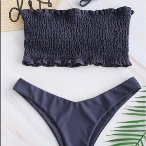 ZAFUL Frilled Padded Slate/Navy Bikini Set